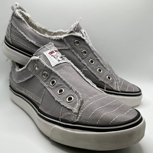 True Religion Korey Slip On Sneaker Grey Women’s Size 8 Gray Distressed Canvas - Picture 1 of 13